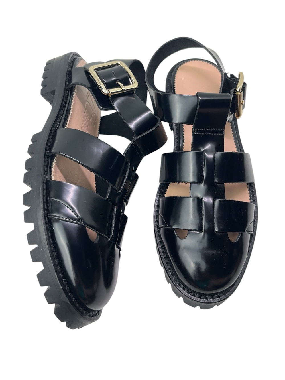 J. Crew Fisherman Breathable Black Leather Lug-Sole Chunky 90s Style Sandals